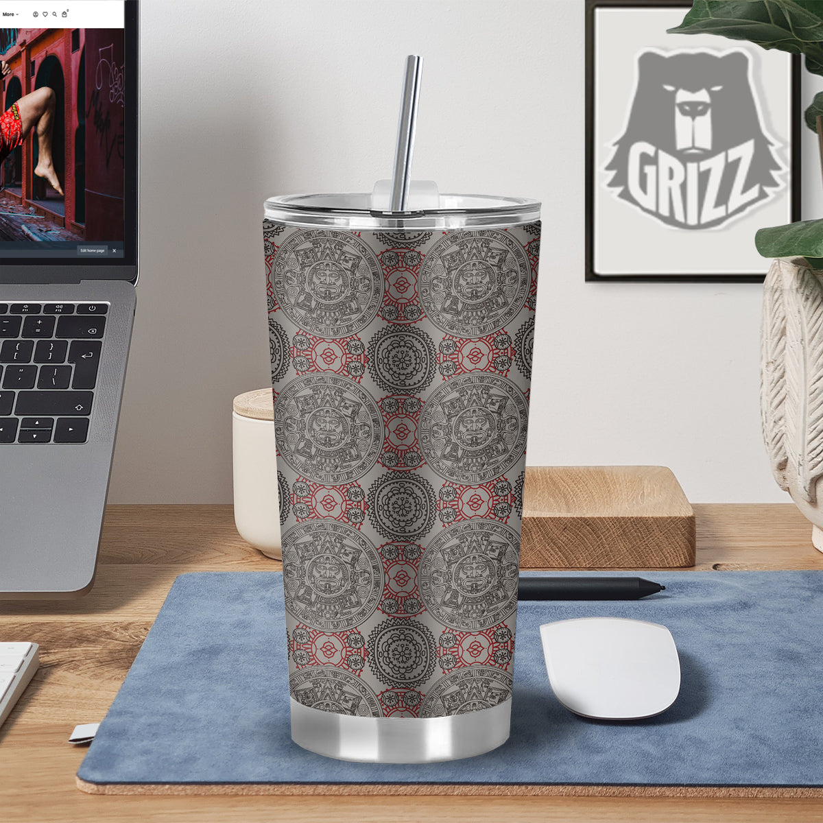 Calendar Aztec Doodle Print Pattern Tumbler-grizzshop