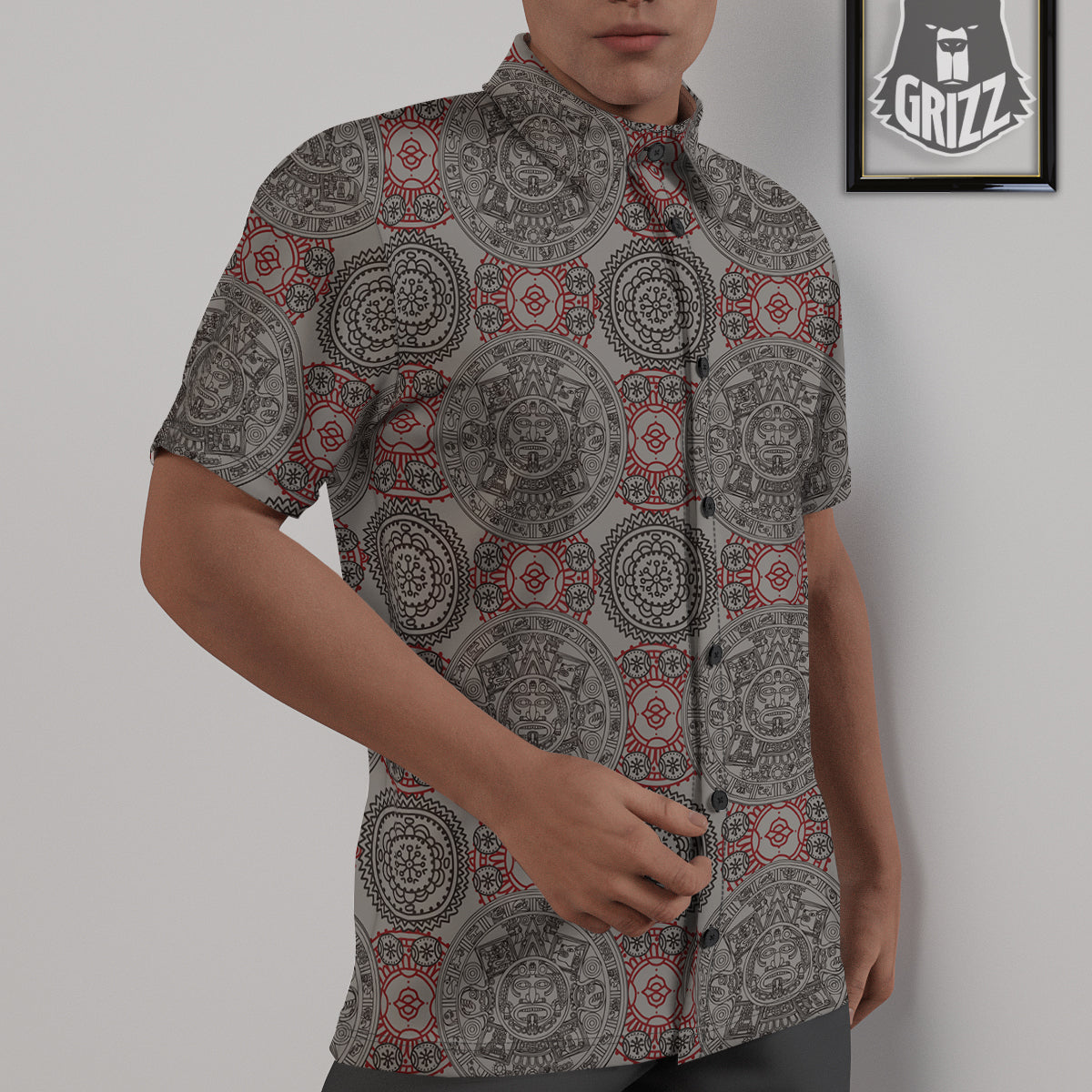 Calendar Aztec Doodle Print Pattern Untucked Shirts-grizzshop