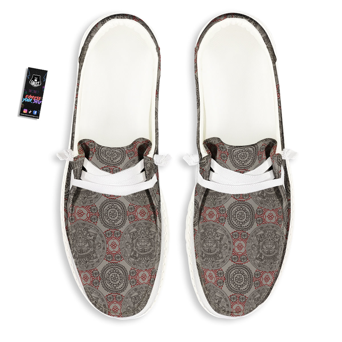 Calendar Aztec Doodle Print Pattern White Loafers-grizzshop