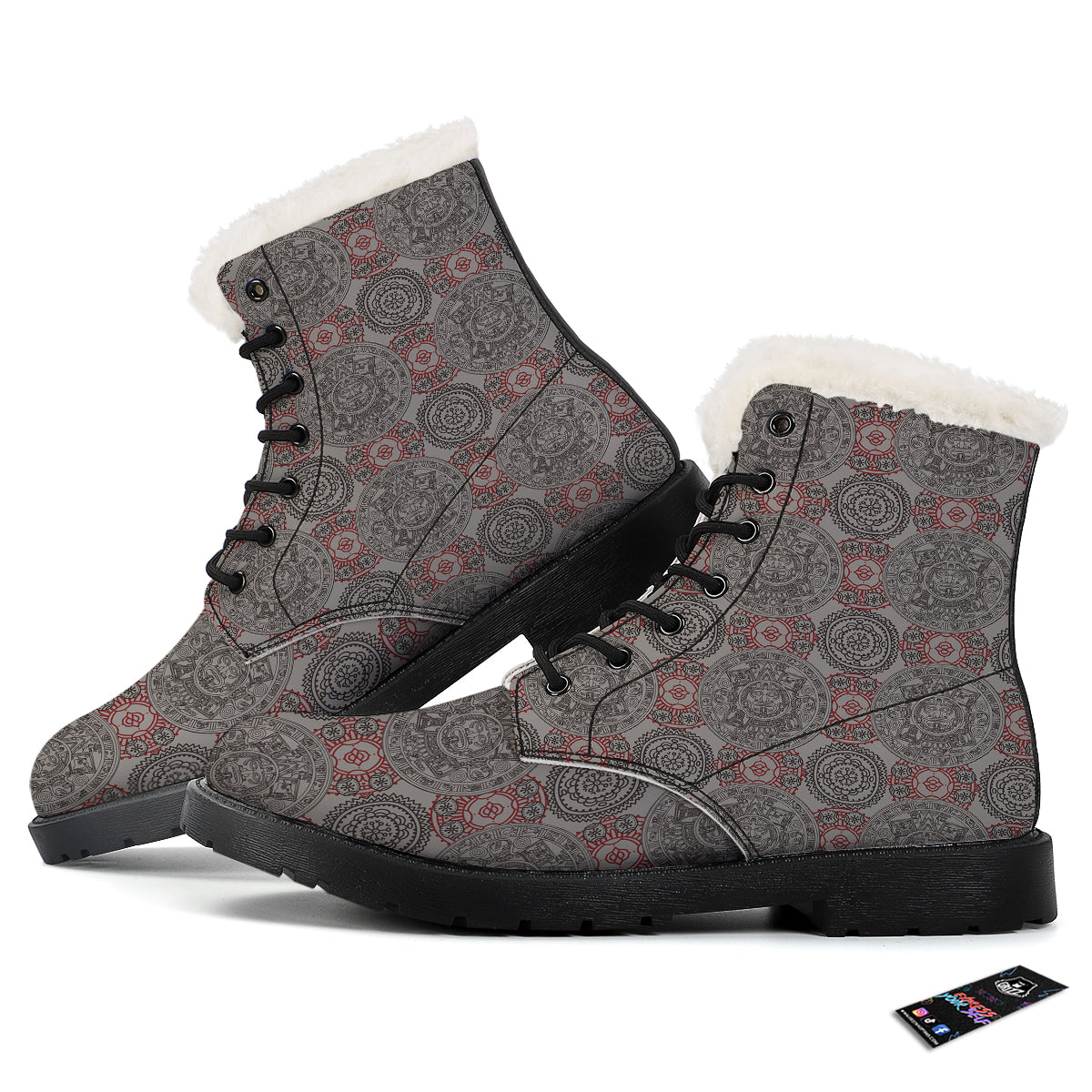Calendar Aztec Doodle Print Pattern Winter Boots-grizzshop