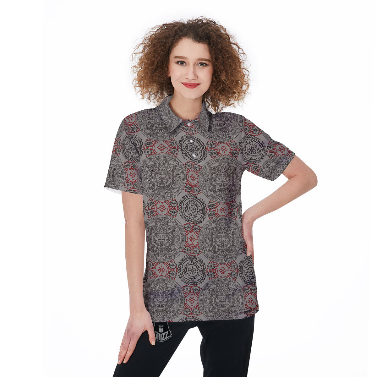 Calendar Aztec Doodle Print Pattern Women's Golf Shirts-grizzshop