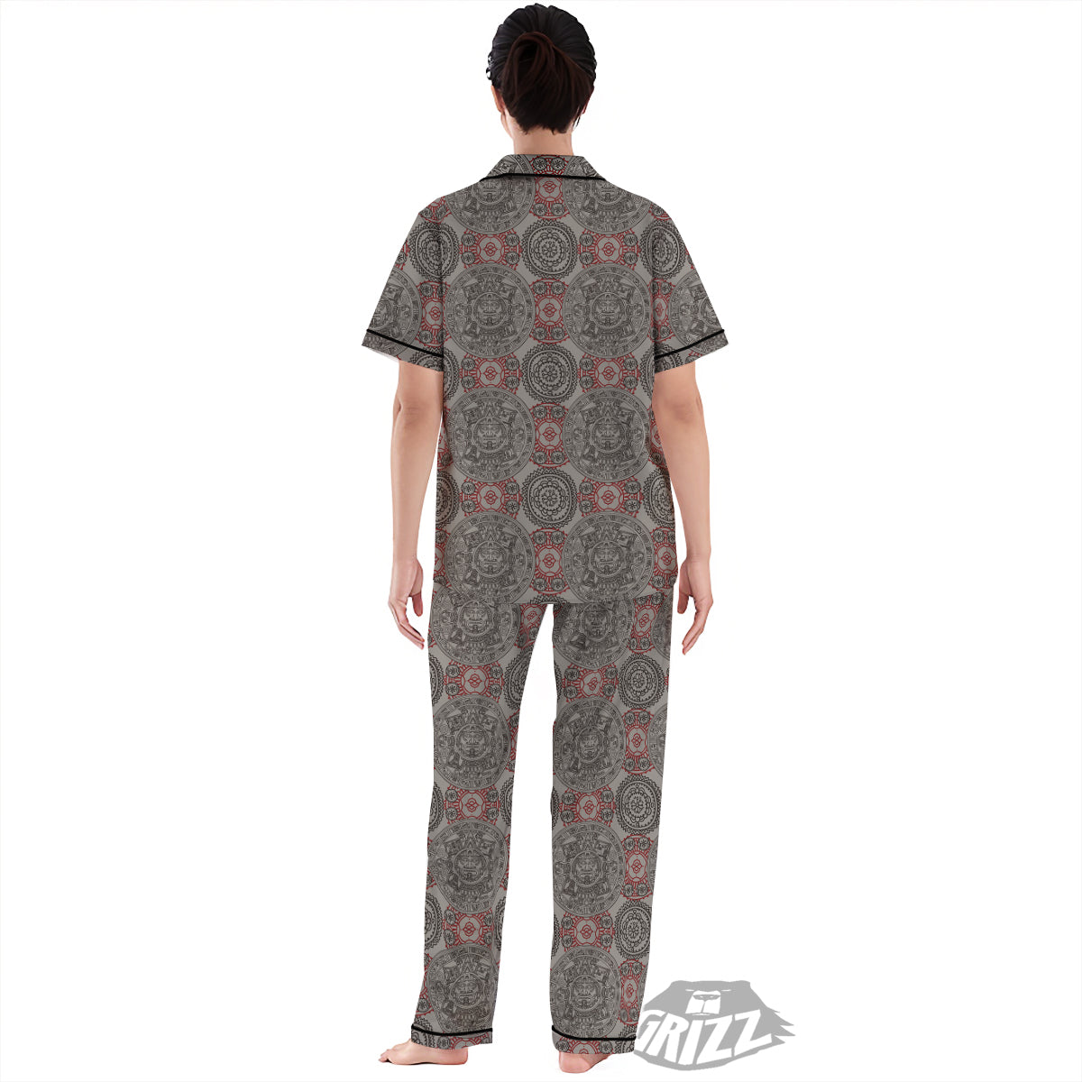 Calendar Aztec Doodle Print Pattern Women's Pajamas Set-grizzshop