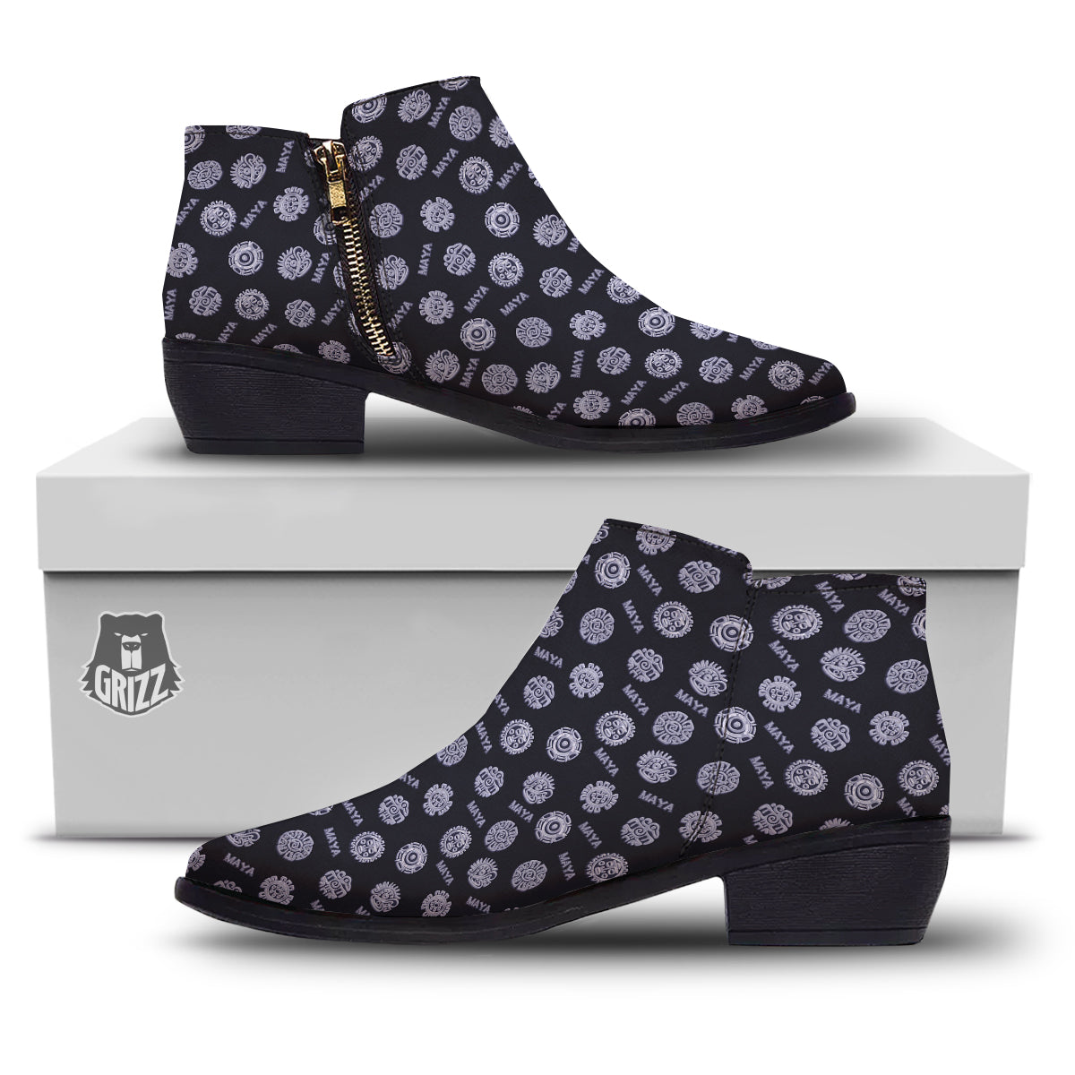 Calendar Aztec Maya Exotic Print Pattern Ankle Boots-grizzshop