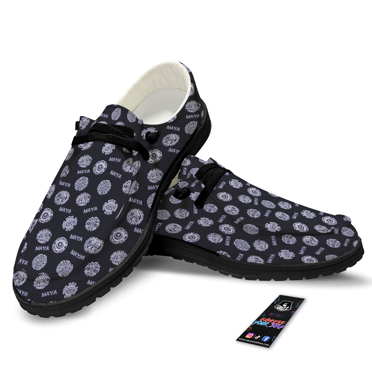 Calendar Aztec Maya Exotic Print Pattern Black Loafers-grizzshop