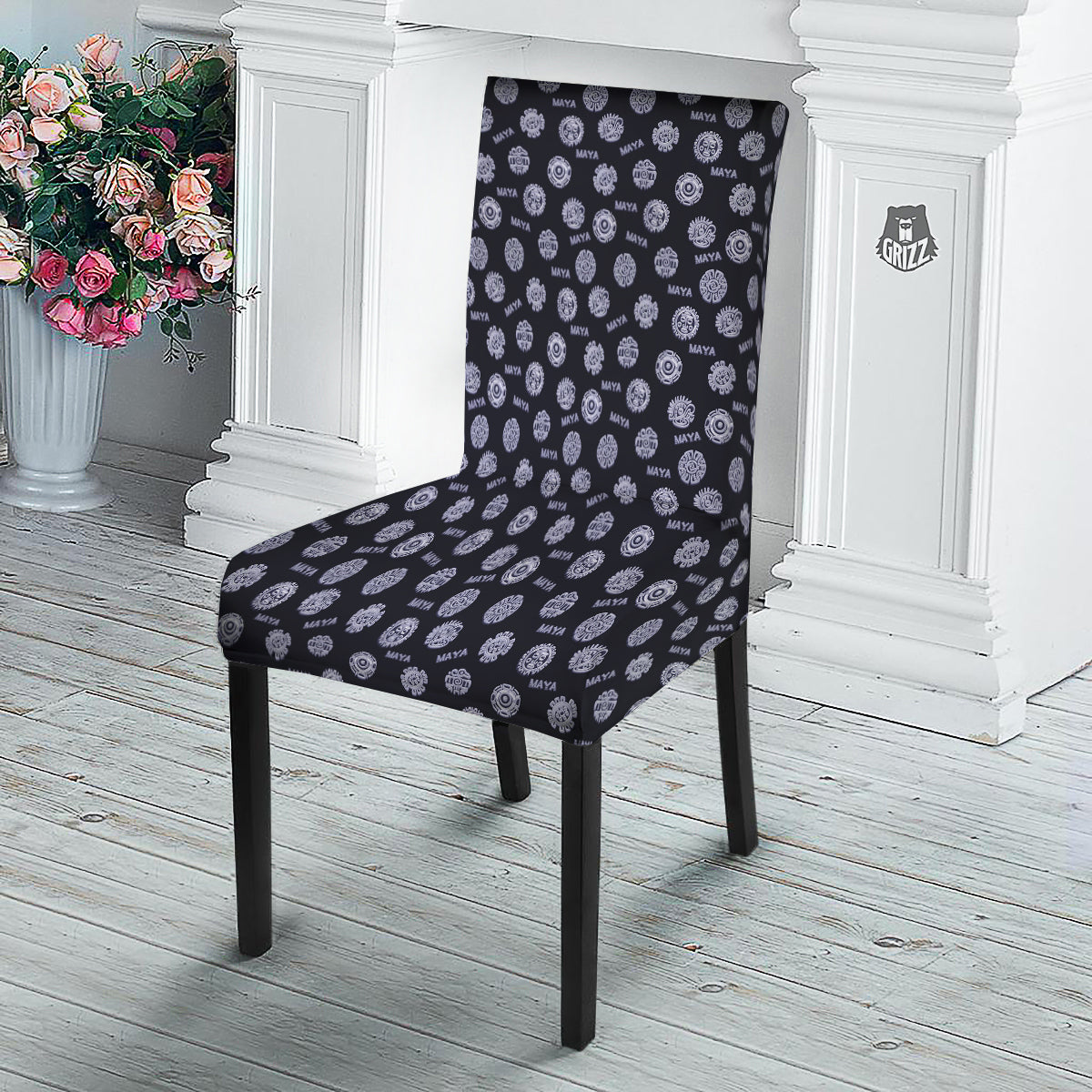 Calendar Aztec Maya Exotic Print Pattern Dining Chair Slipcover-grizzshop