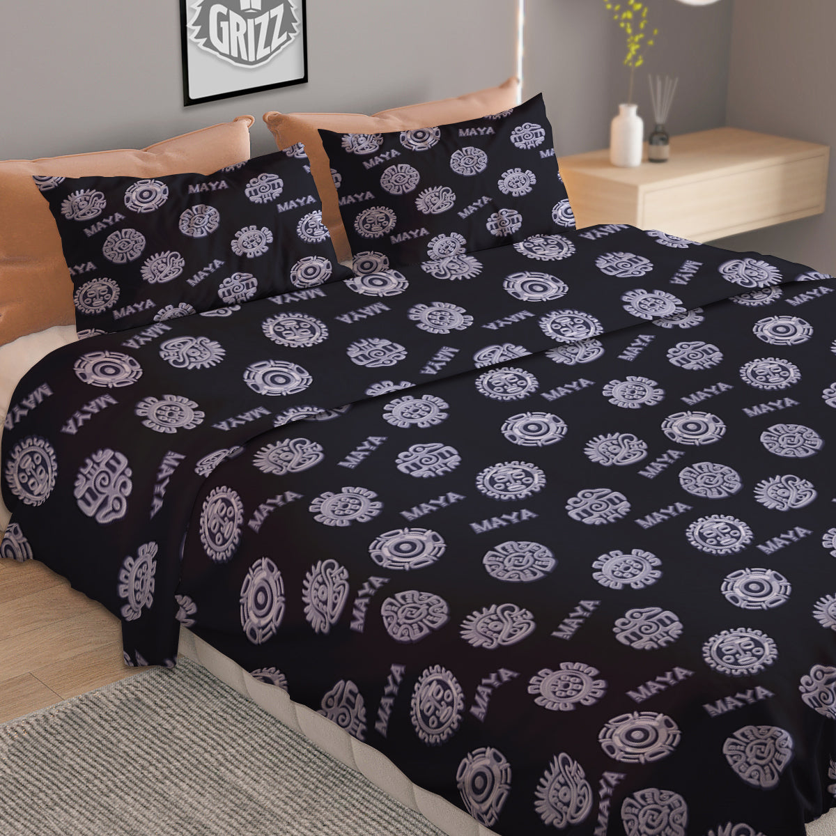 Calendar Aztec Maya Exotic Print Pattern Duvet Cover Bedding Set