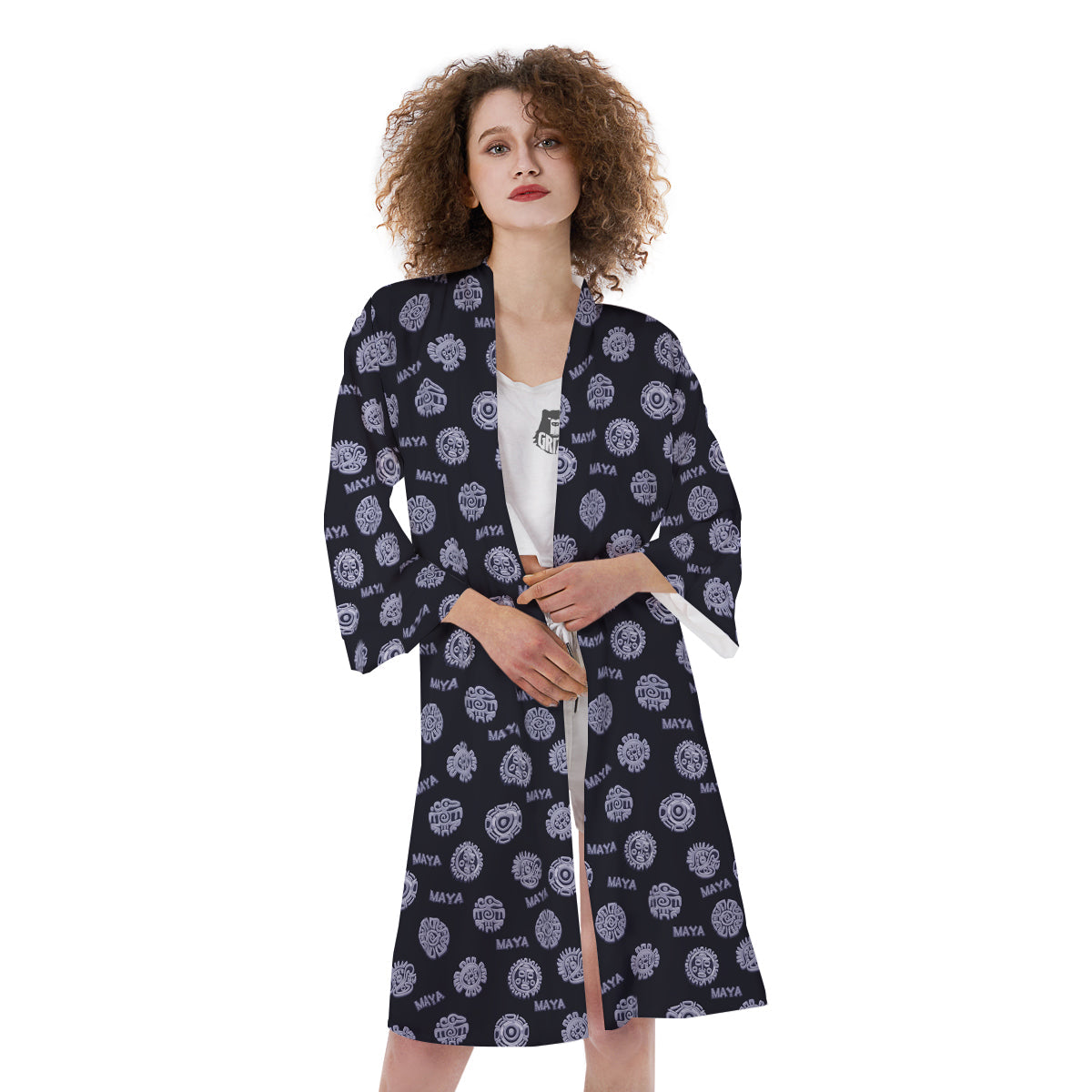 Calendar Aztec Maya Exotic Print Pattern Kimono-grizzshop