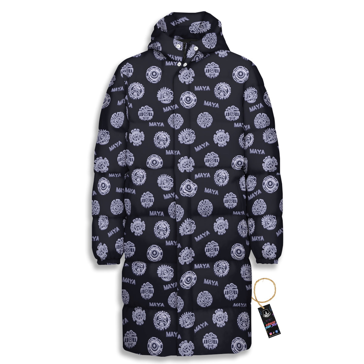 Calendar Aztec Maya Exotic Print Pattern Long Down Jacket-grizzshop