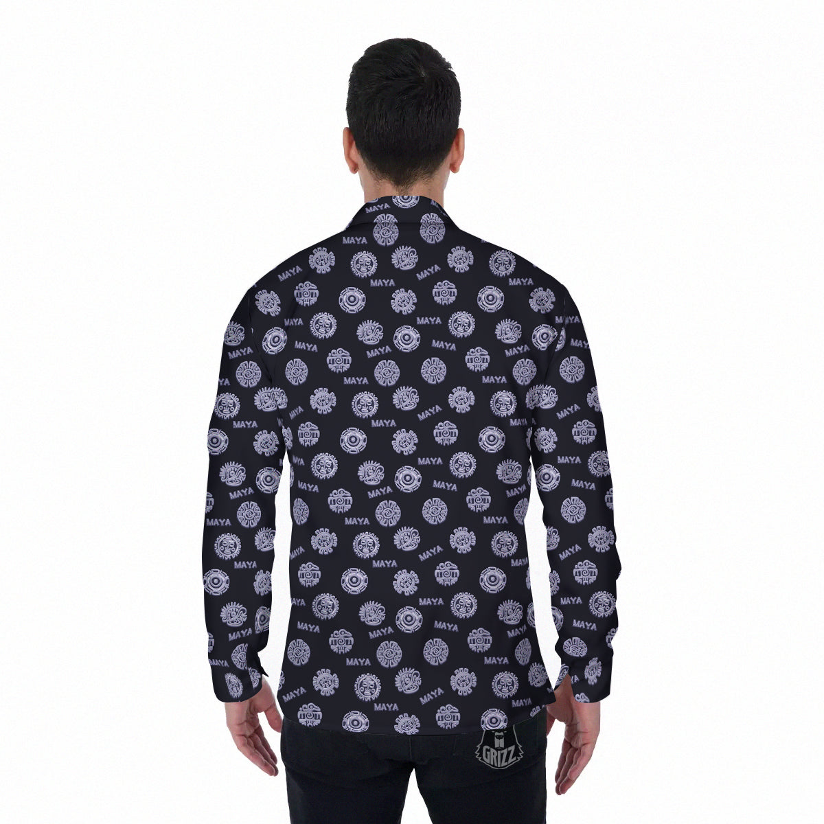 Calendar Aztec Maya Exotic Print Pattern Men's Long Sleeve Shirts-grizzshop