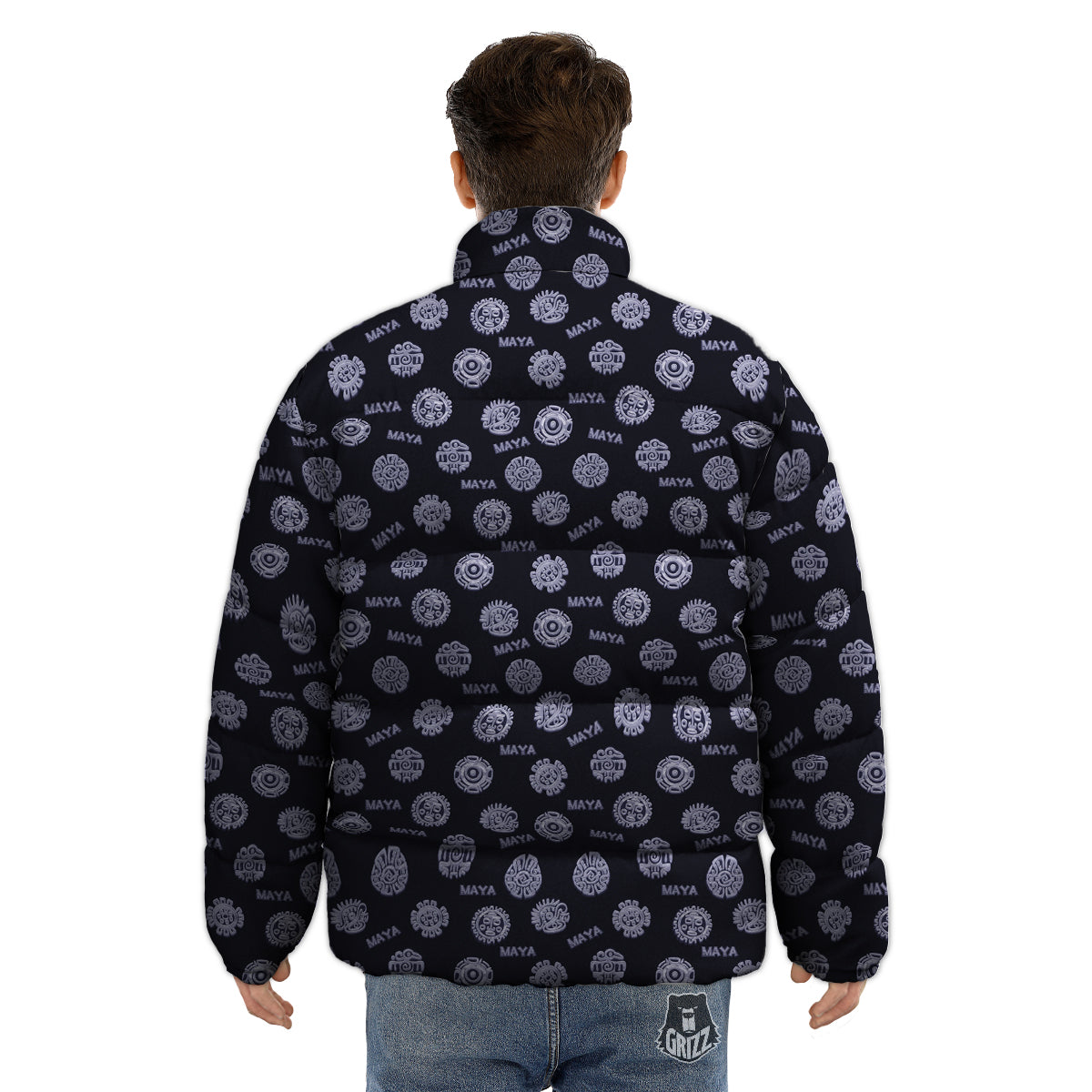 Calendar Aztec Maya Exotic Print Pattern Puffer Jacket-grizzshop