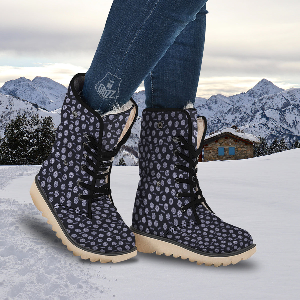 Calendar Aztec Maya Exotic Print Pattern Snow Boots-grizzshop