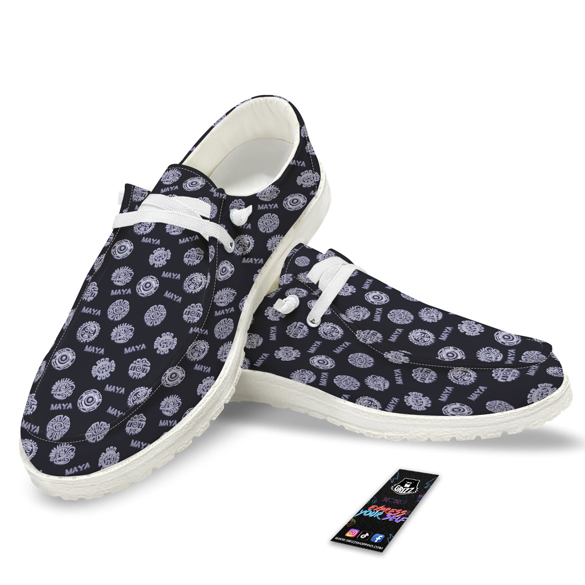 Calendar Aztec Maya Exotic Print Pattern White Loafers-grizzshop