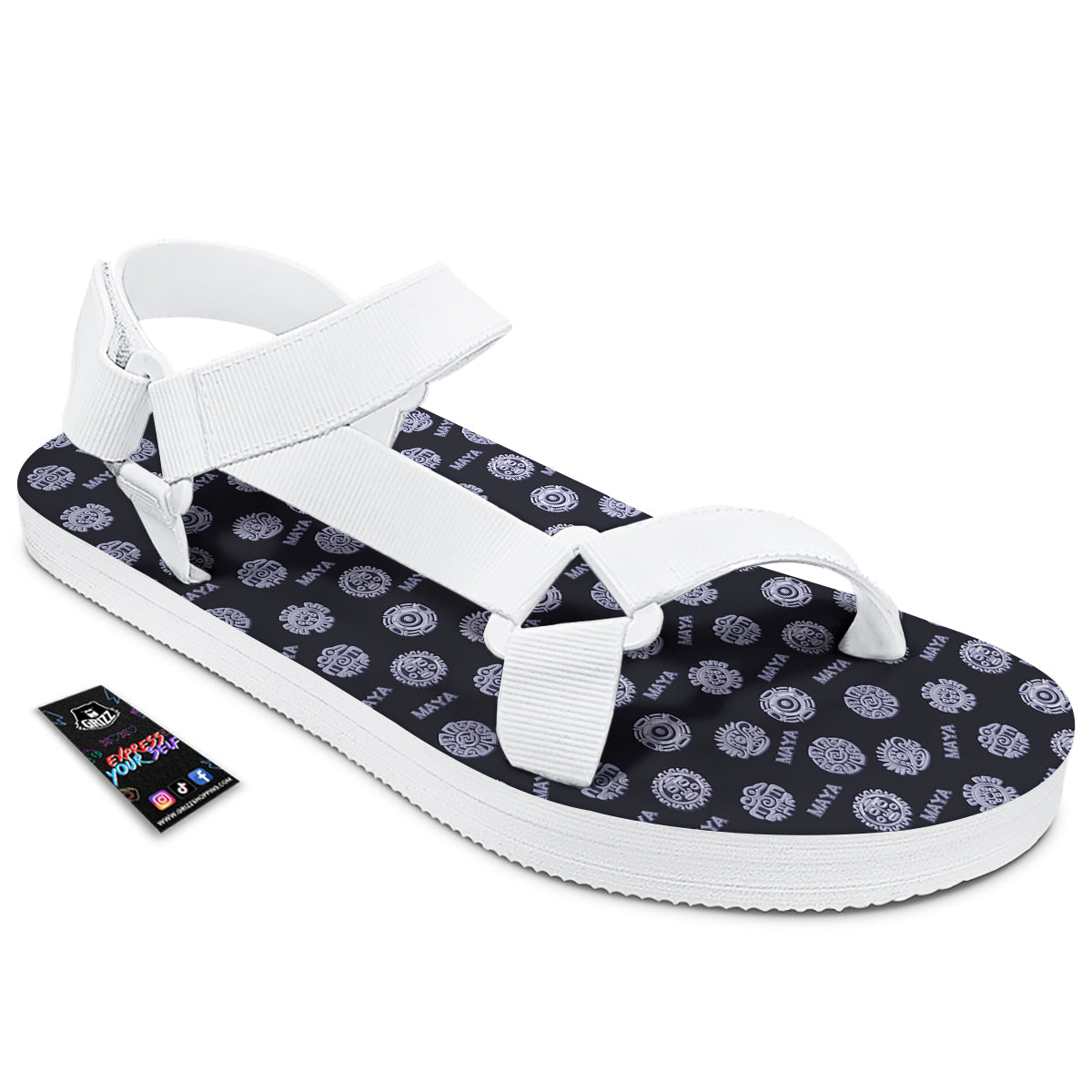 Calendar Aztec Maya Exotic Print Pattern White Open Toe Sandals-grizzshop