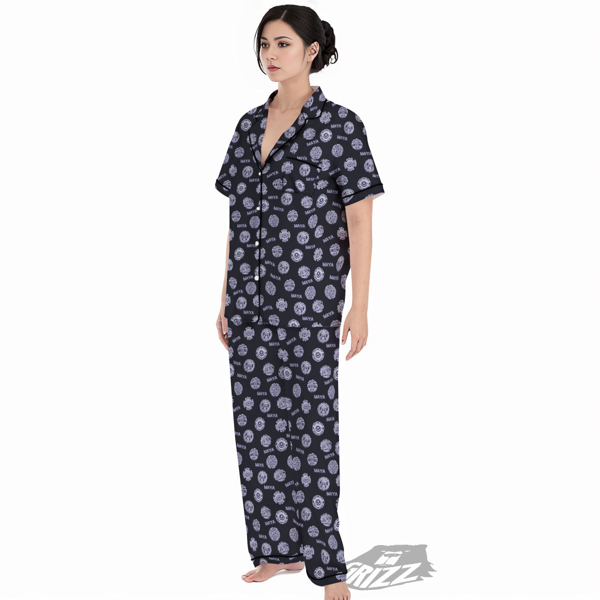 Calendar Aztec Maya Exotic Print Pattern Women's Pajamas Set-grizzshop