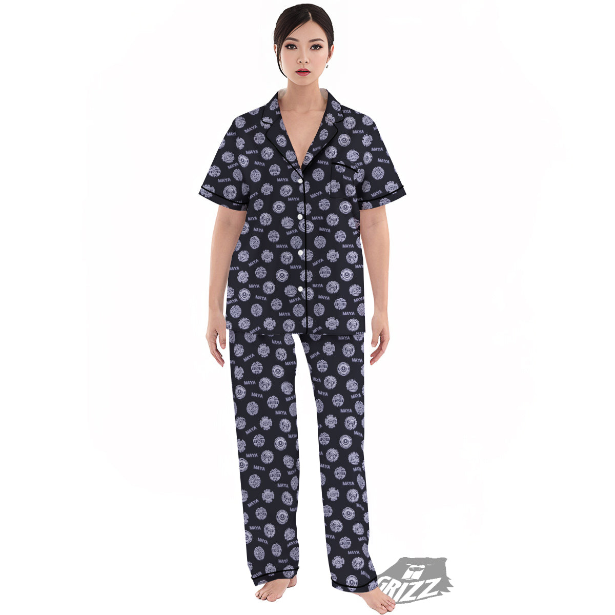 Calendar Aztec Maya Exotic Print Pattern Women's Pajamas Set-grizzshop