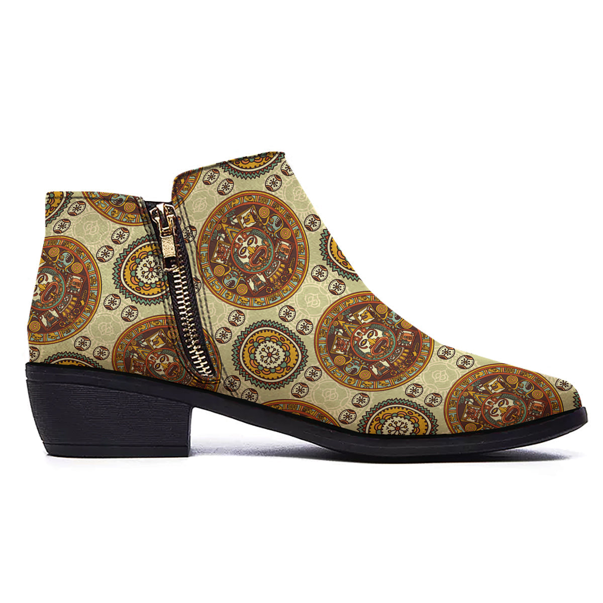 Calendar Aztec Vintage Print Pattern Ankle Boots-grizzshop