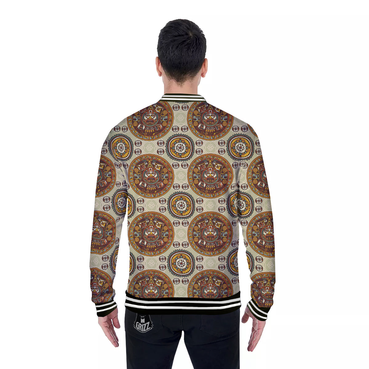 Calendar Aztec Vintage Print Pattern Baseball Jacket-grizzshop