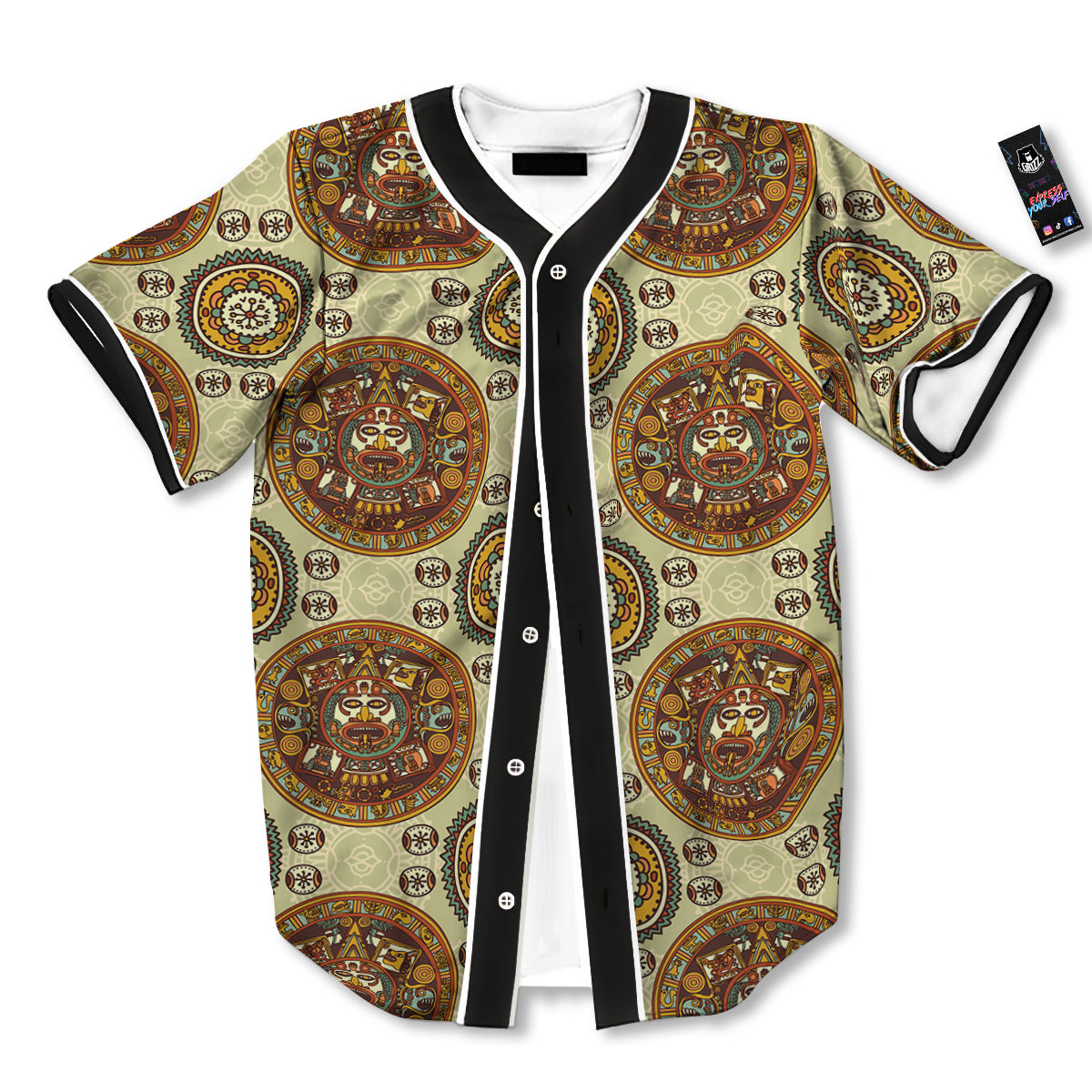 Calendar Aztec Vintage Print Pattern Baseball Jersey-grizzshop