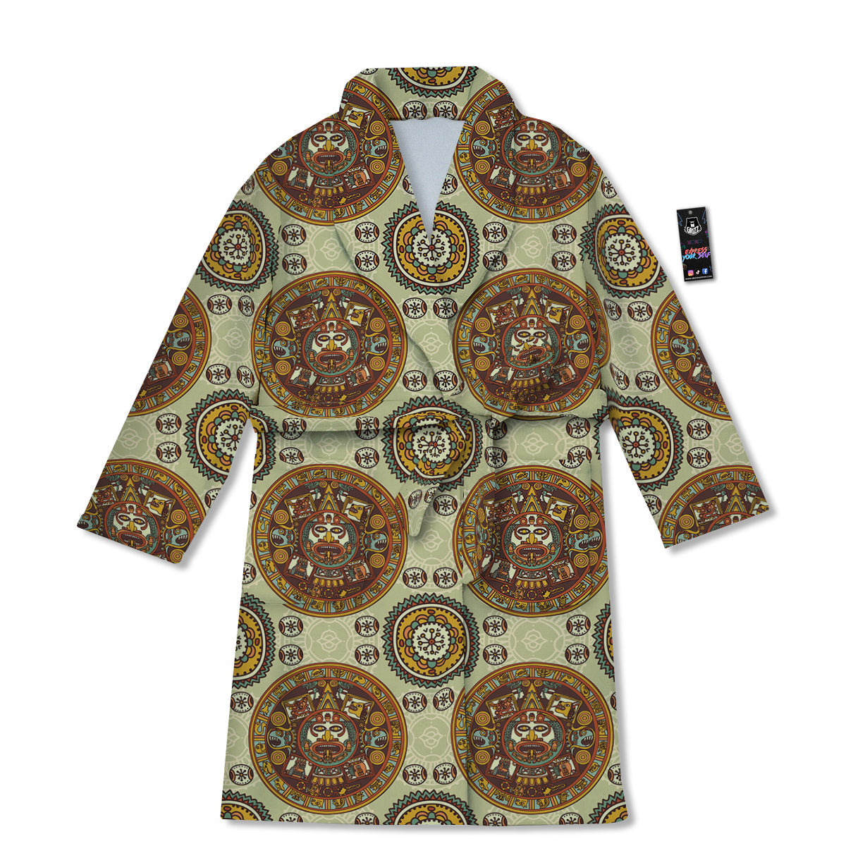 Calendar Aztec Vintage Print Pattern Bathrobe-grizzshop