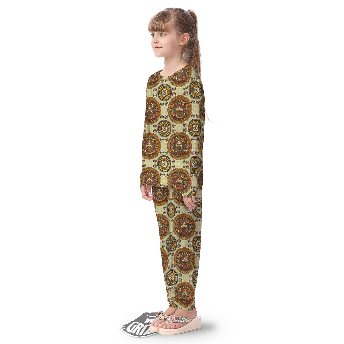 Calendar Aztec Vintage Print Pattern Kid's Pajamas-grizzshop