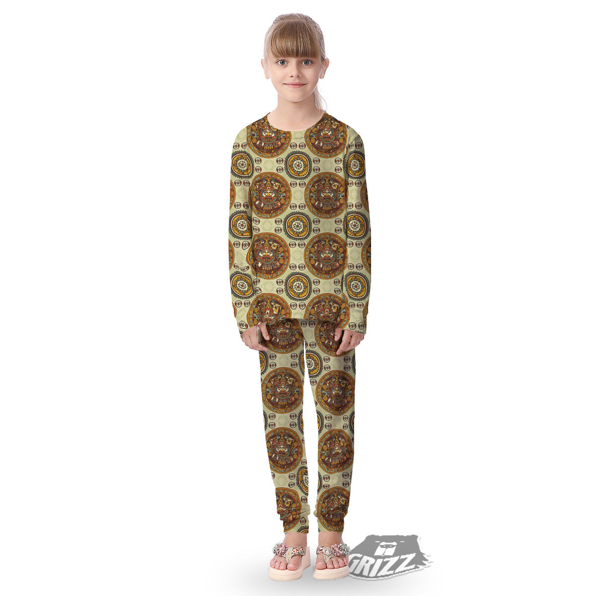 Calendar Aztec Vintage Print Pattern Kid's Pajamas-grizzshop