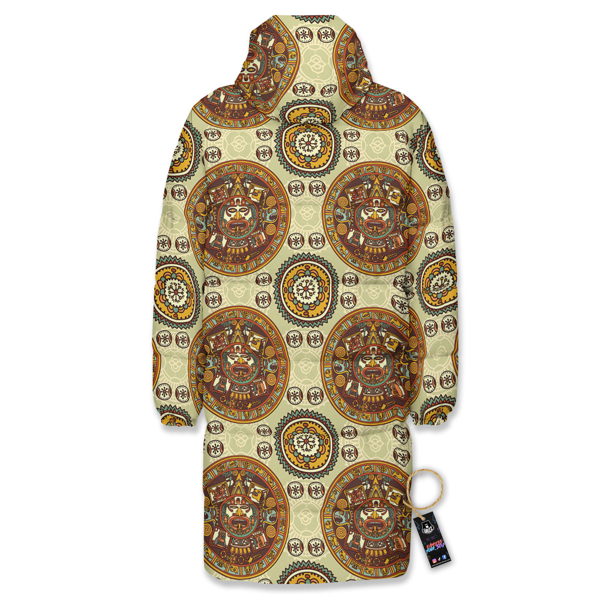 Calendar Aztec Vintage Print Pattern Long Down Jacket-grizzshop
