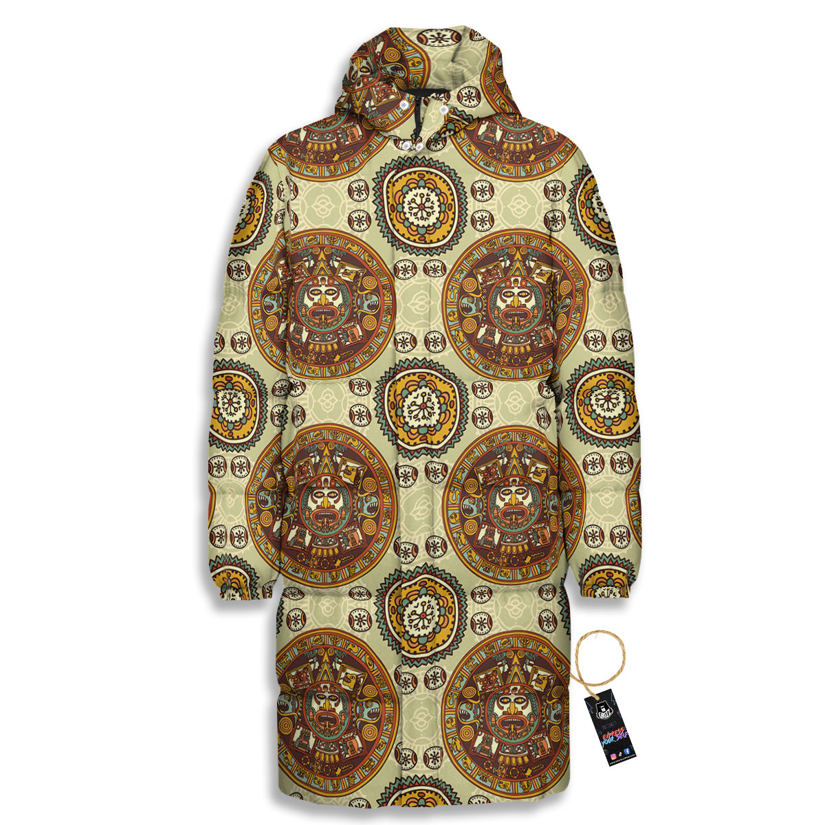 Calendar Aztec Vintage Print Pattern Long Down Jacket-grizzshop