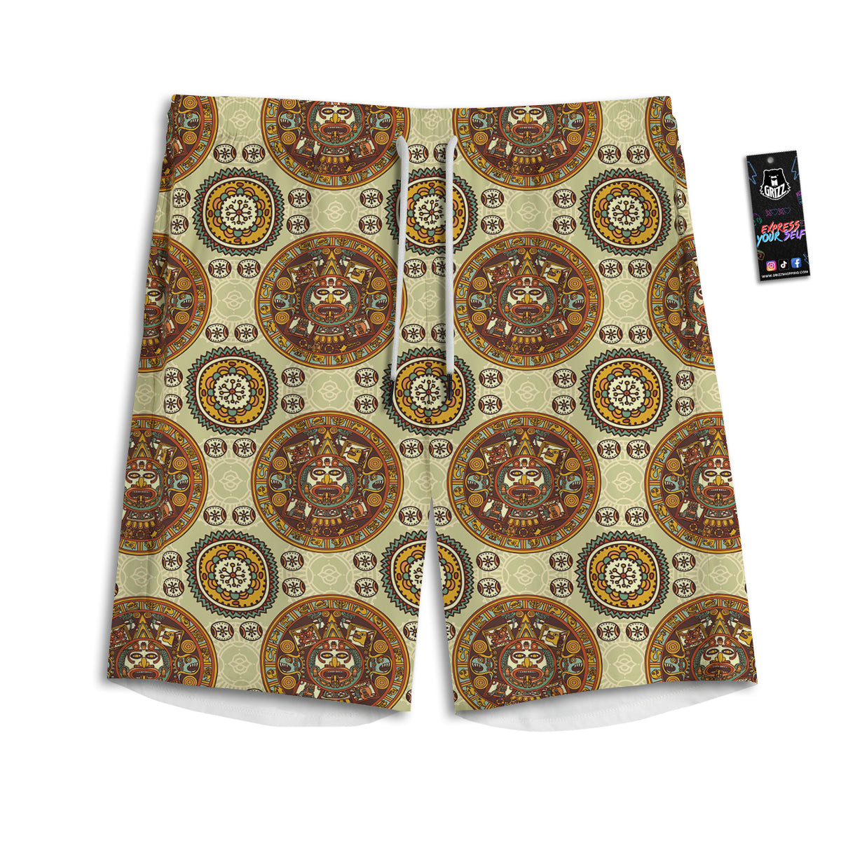 Calendar Aztec Vintage Print Pattern Men's Athletic Shorts