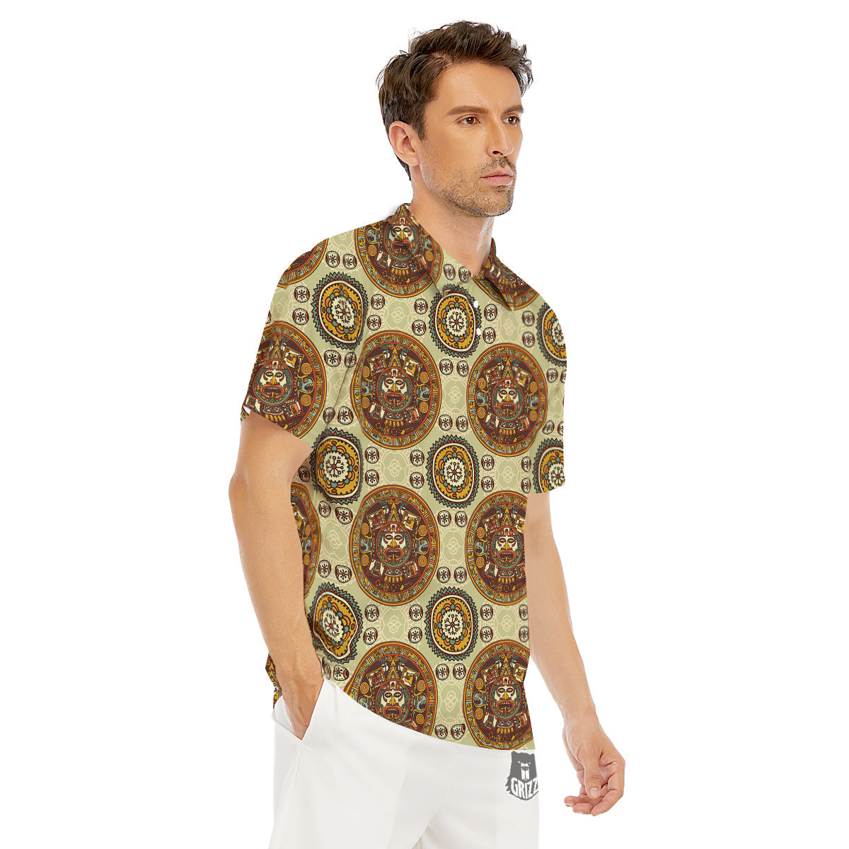 Calendar Aztec Vintage Print Pattern Men's Golf Shirts-grizzshop