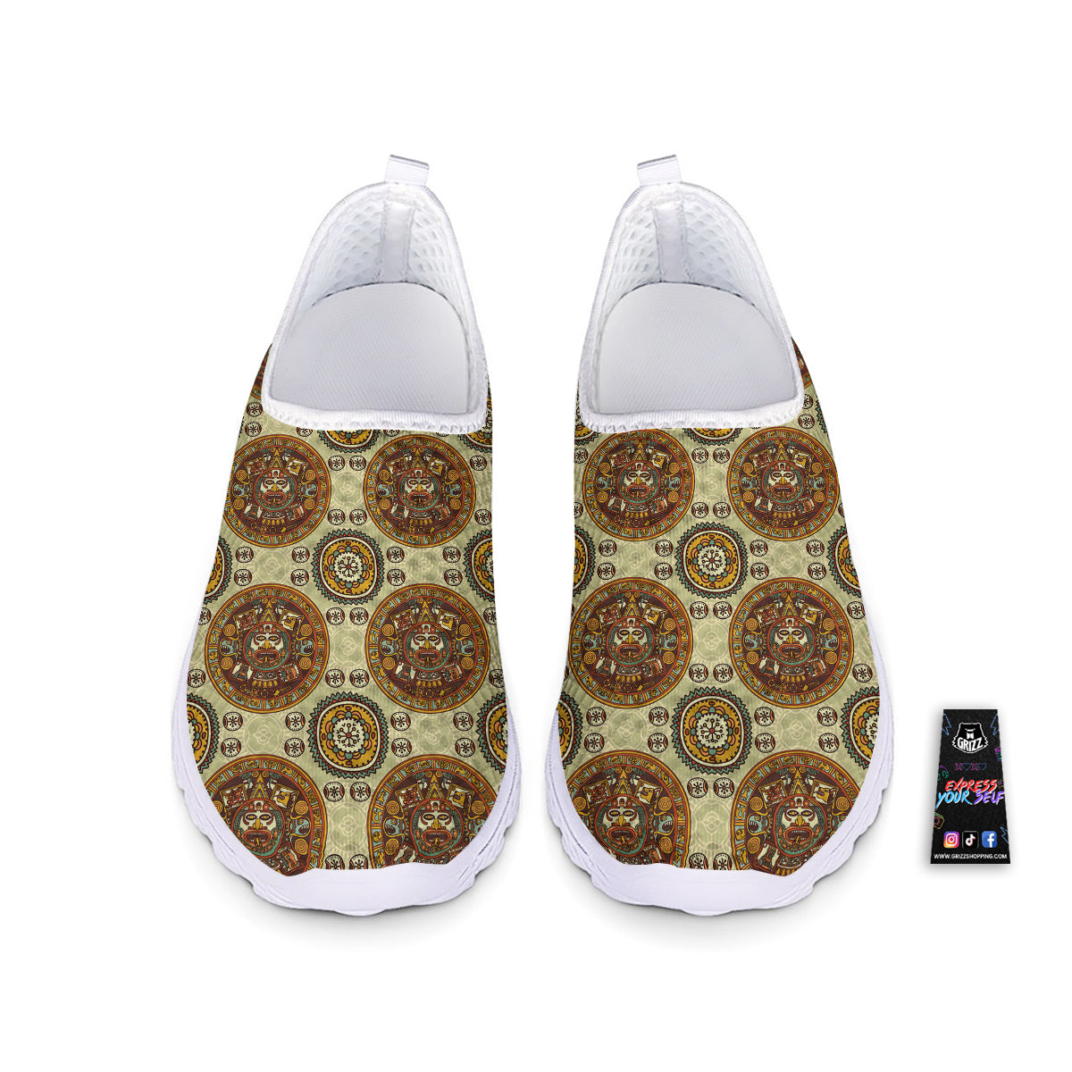 Calendar Aztec Vintage Print Pattern Nurse Shoes-grizzshop