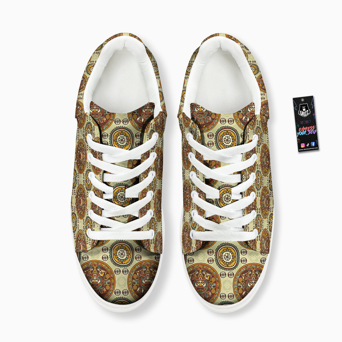 Calendar Aztec Vintage Print Pattern Platform Shoes-grizzshop