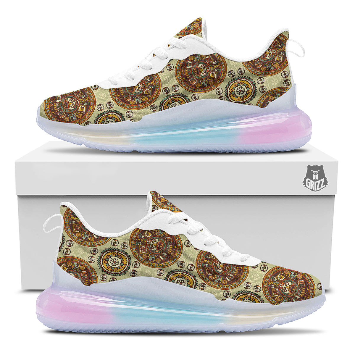 Calendar Aztec Vintage Print Pattern Running Sneakers-grizzshop