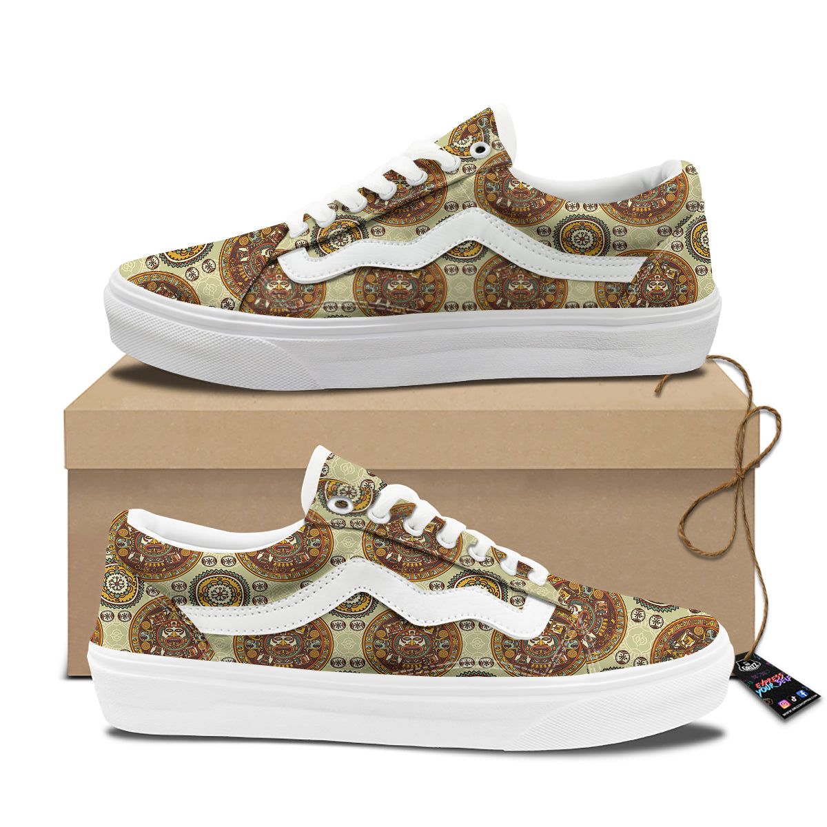 Calendar Aztec Vintage Print Pattern Skate Shoes-grizzshop