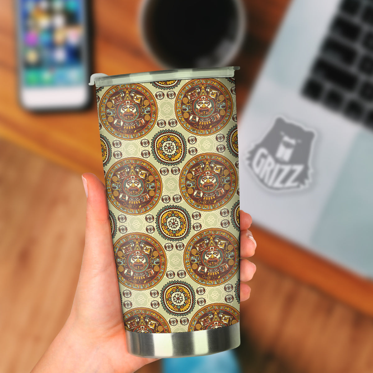 Calendar Aztec Vintage Print Pattern Tumbler-grizzshop