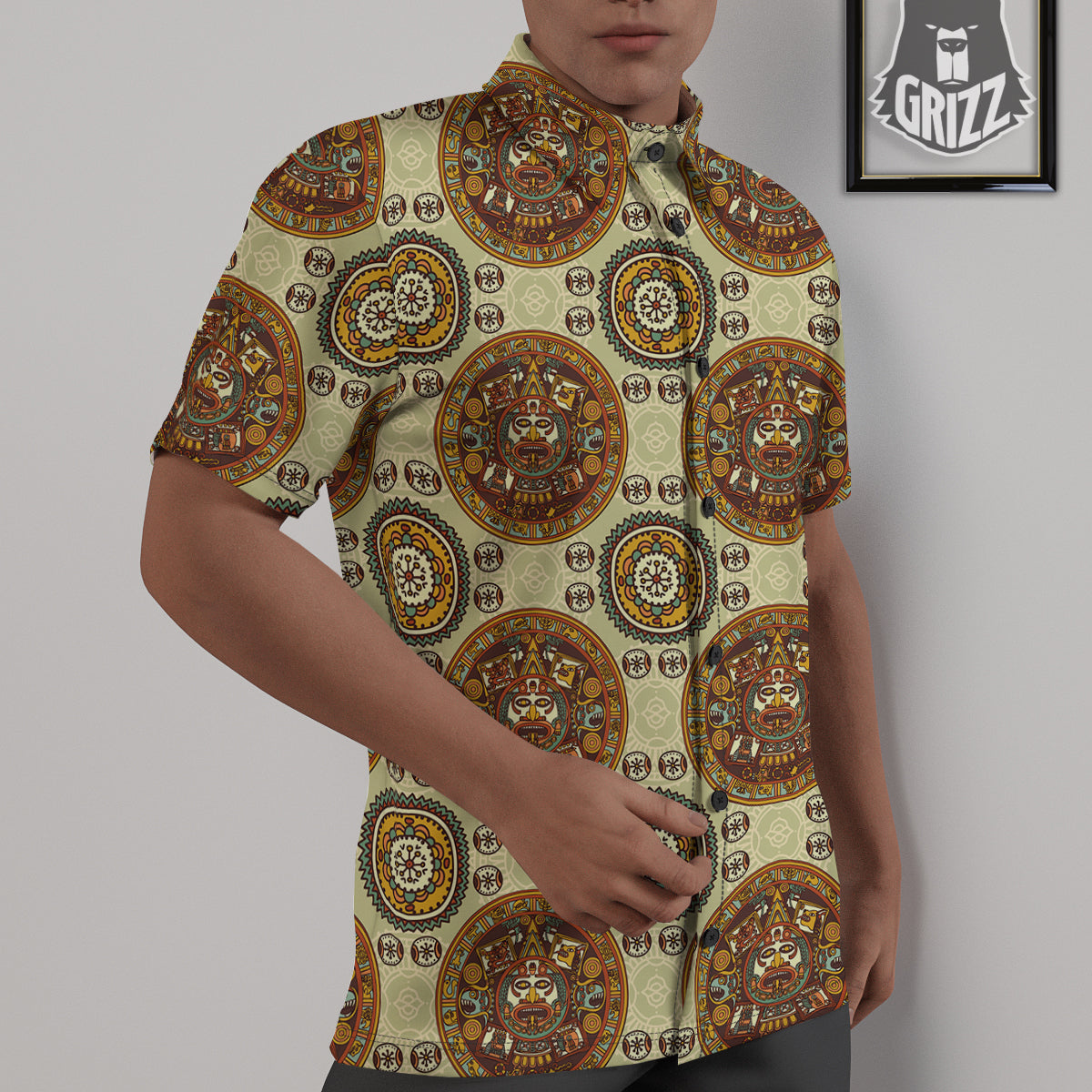 Calendar Aztec Vintage Print Pattern Untucked Shirts-grizzshop