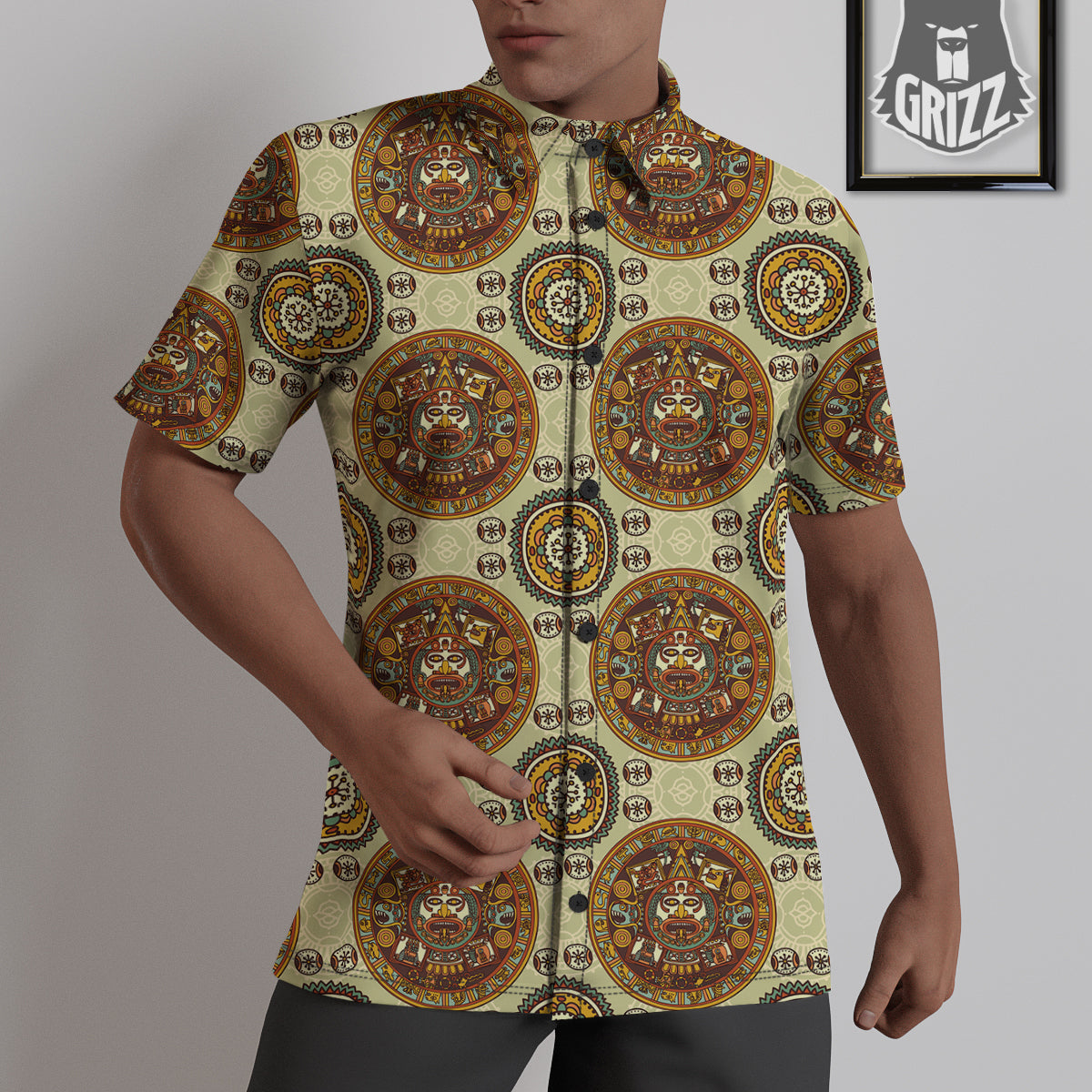 Calendar Aztec Vintage Print Pattern Untucked Shirts-grizzshop