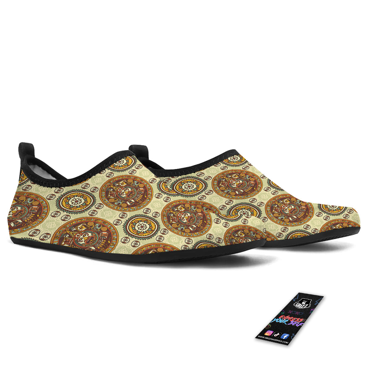 Calendar Aztec Vintage Print Pattern Water Shoes-grizzshop