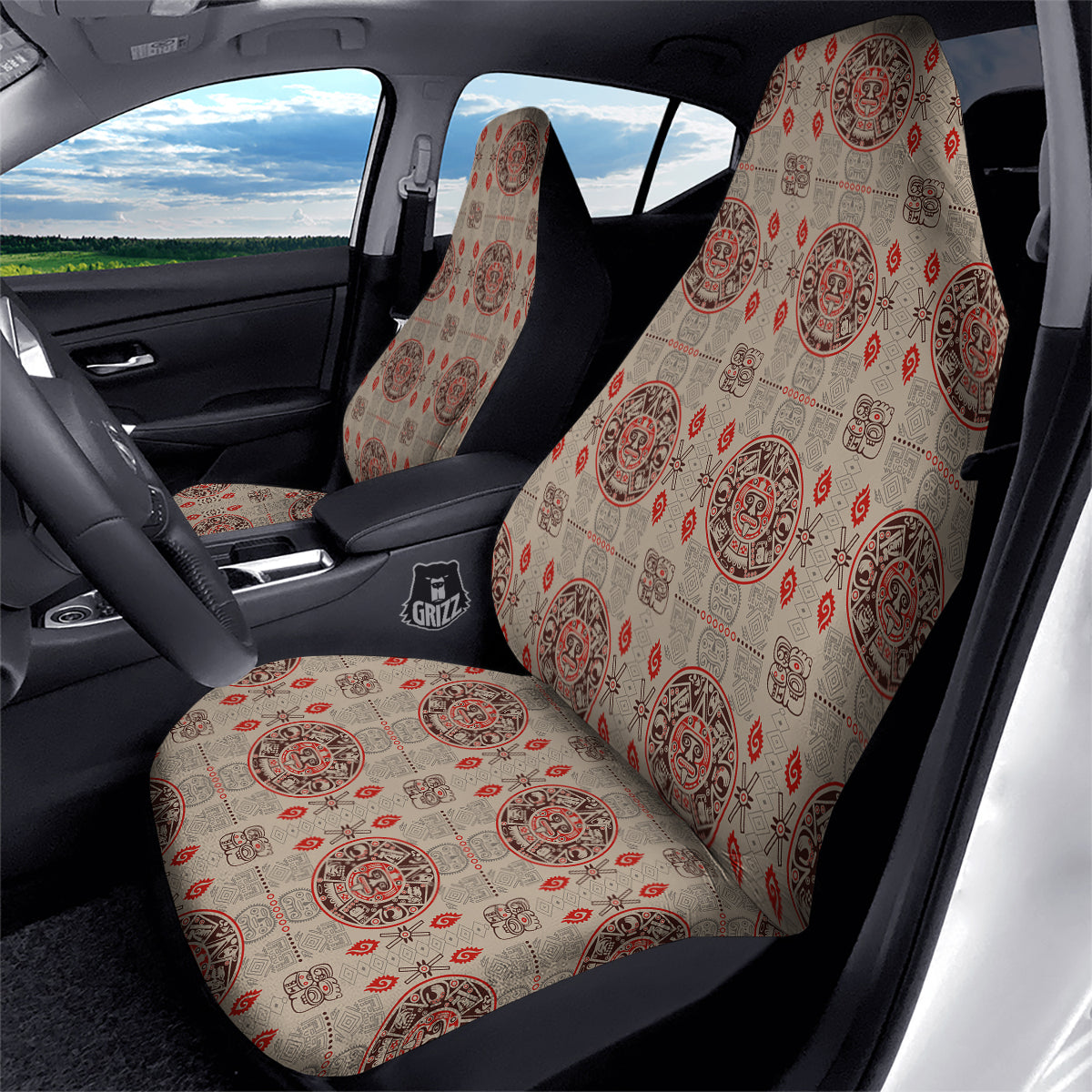 Calendar Aztec Vintagecolor Print Pattern Car Seat Covers-grizzshop