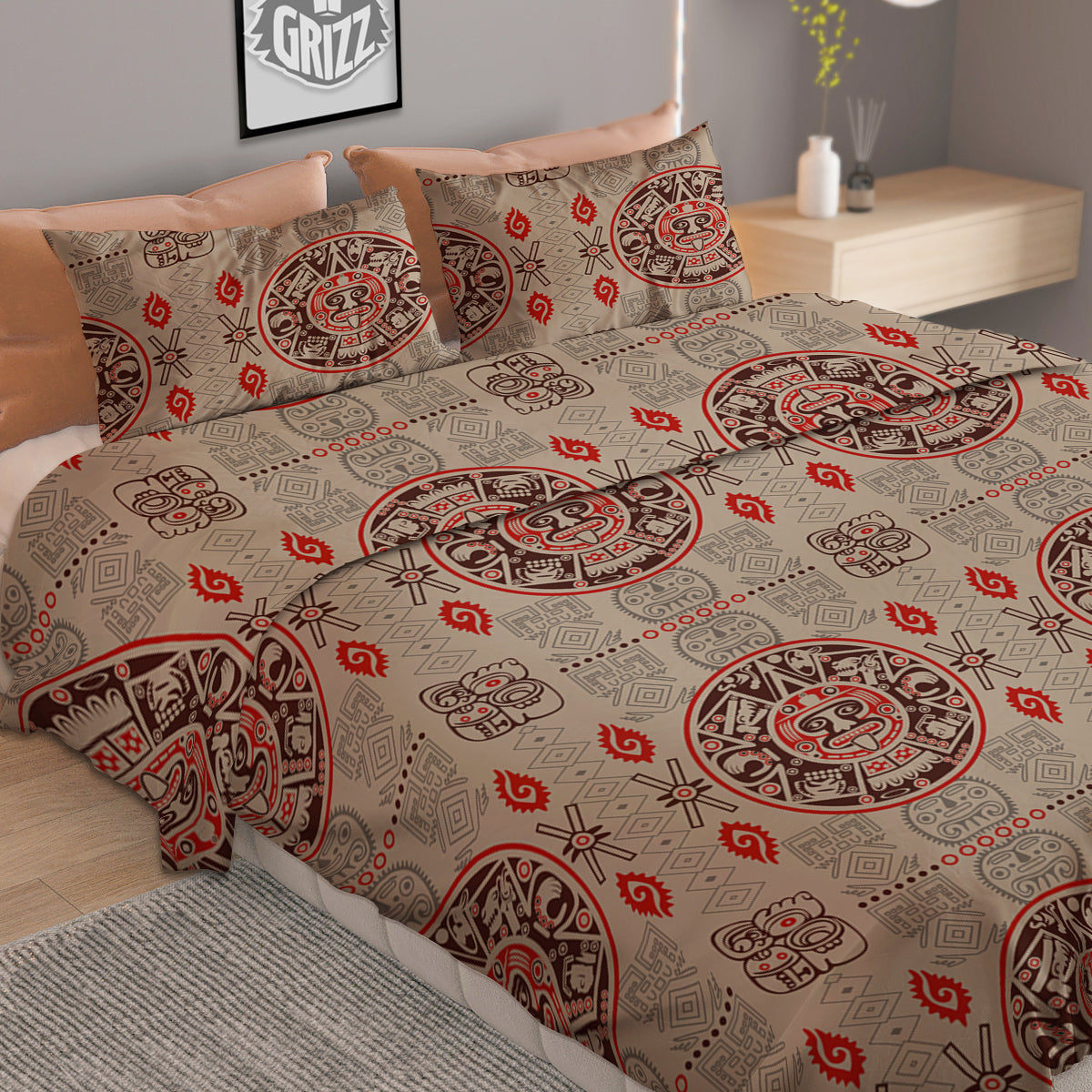 Calendar Aztec Vintagecolor Print Pattern Duvet Cover Bedding Set