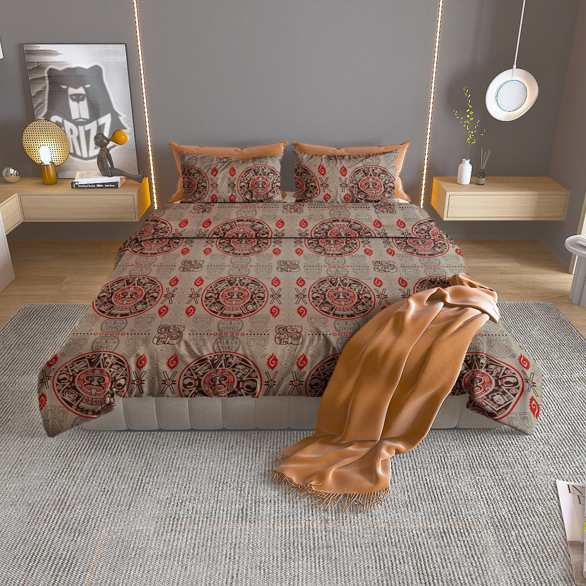 Calendar Aztec Vintagecolor Print Pattern Duvet Cover Bedding Set