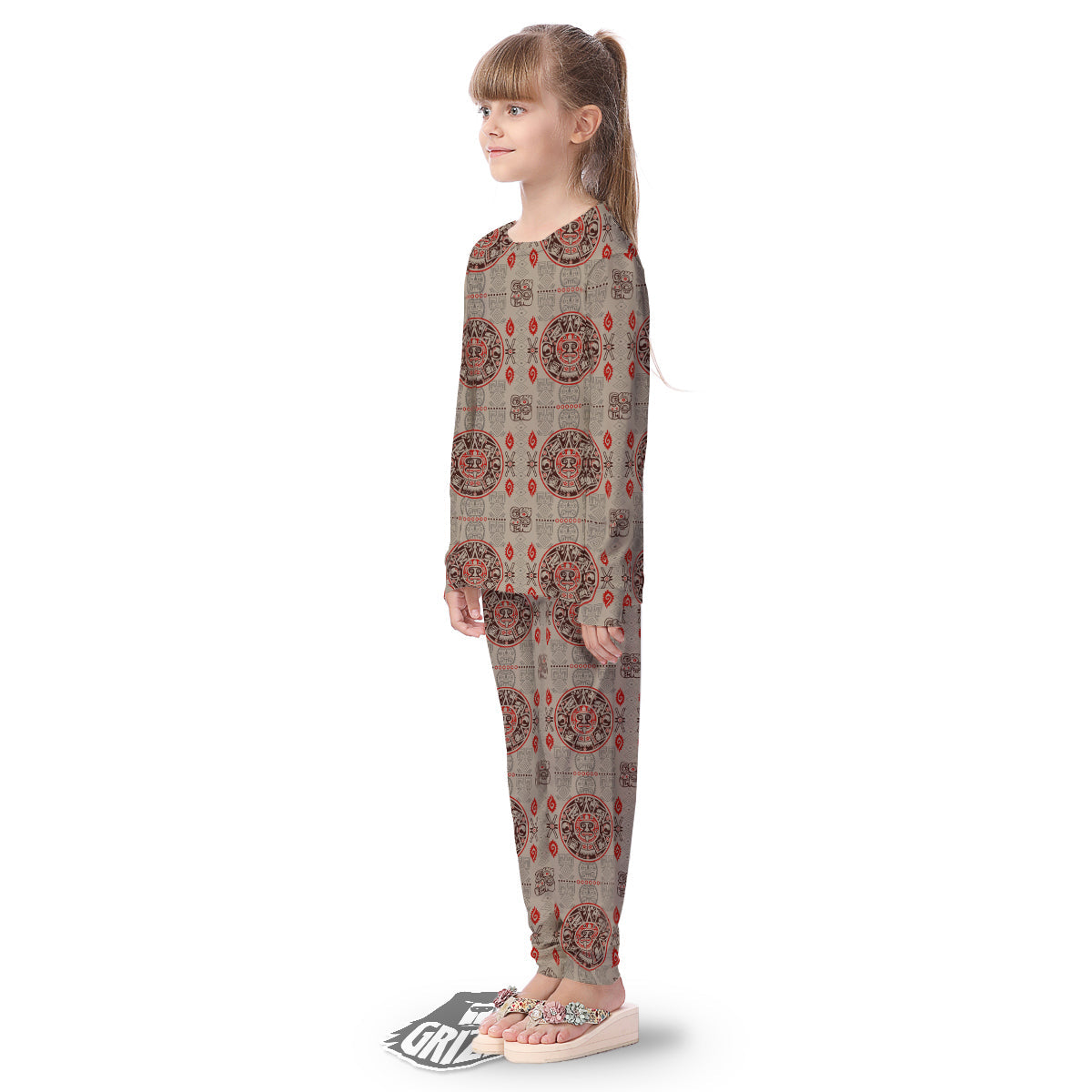 Calendar Aztec Vintagecolor Print Pattern Kid's Pajamas-grizzshop