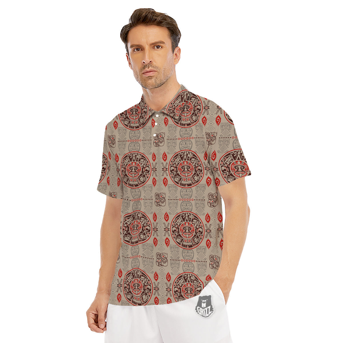 Calendar Aztec Vintagecolor Print Pattern Men's Golf Shirts-grizzshop