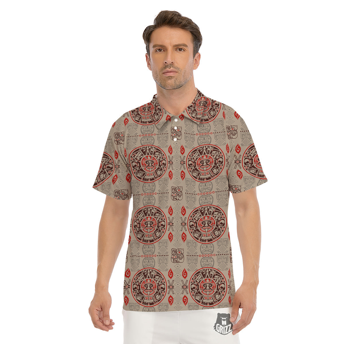 Calendar Aztec Vintagecolor Print Pattern Men's Golf Shirts-grizzshop