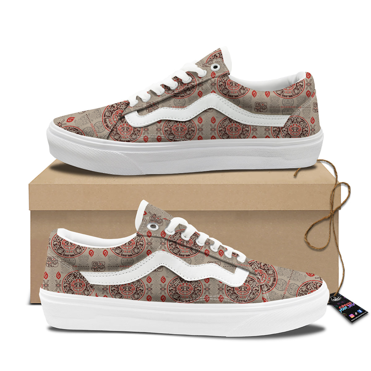 Calendar Aztec Vintagecolor Print Pattern Skate Shoes-grizzshop