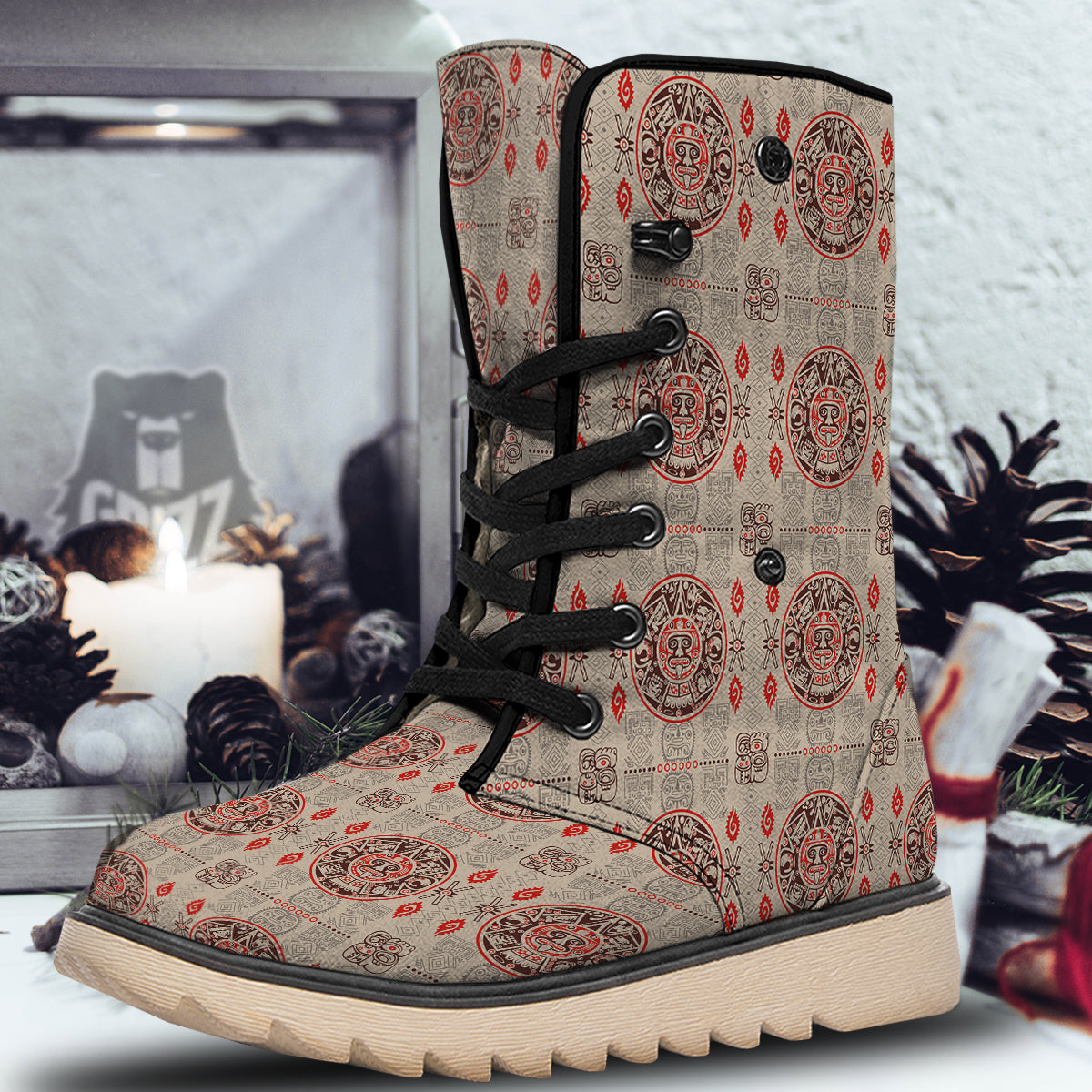 Calendar Aztec Vintagecolor Print Pattern Snow Boots-grizzshop