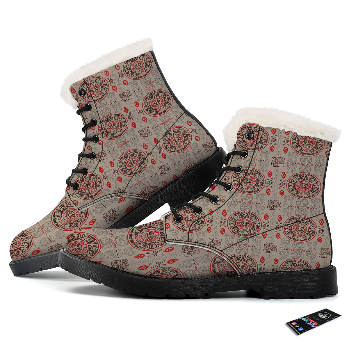 Calendar Aztec Vintagecolor Print Pattern Winter Boots-grizzshop