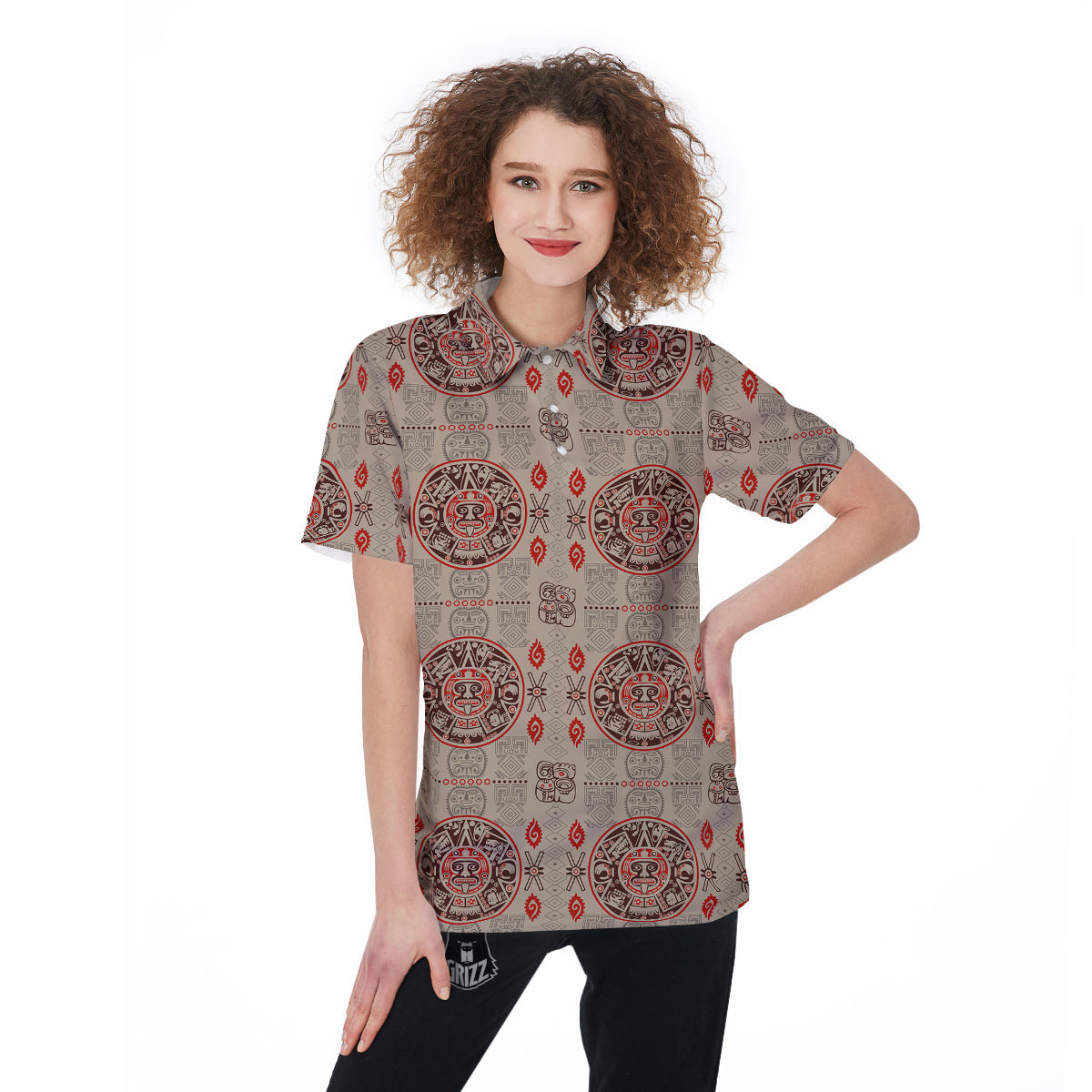 Calendar Aztec Vintagecolor Print Pattern Women's Golf Shirts-grizzshop