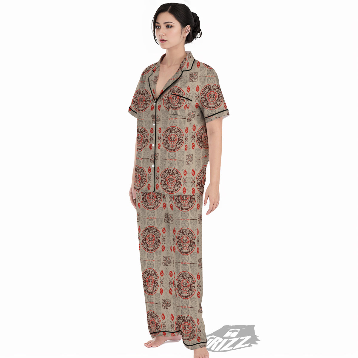 Calendar Aztec Vintagecolor Print Pattern Women's Pajamas Set-grizzshop