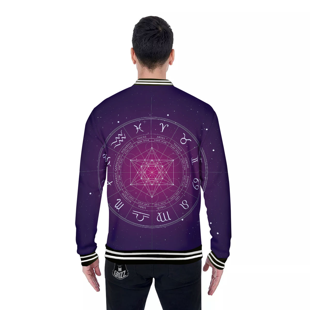 Calendar Geometric Zodiac Print Baseball Jacket-grizzshop