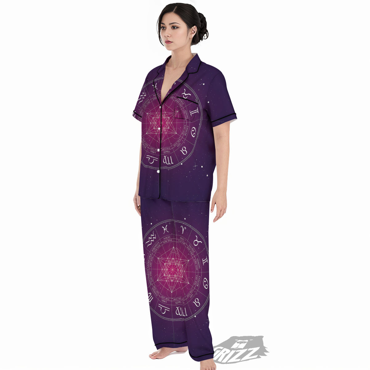 Calendar Geometric Zodiac Print Women's Pajamas Set-grizzshop